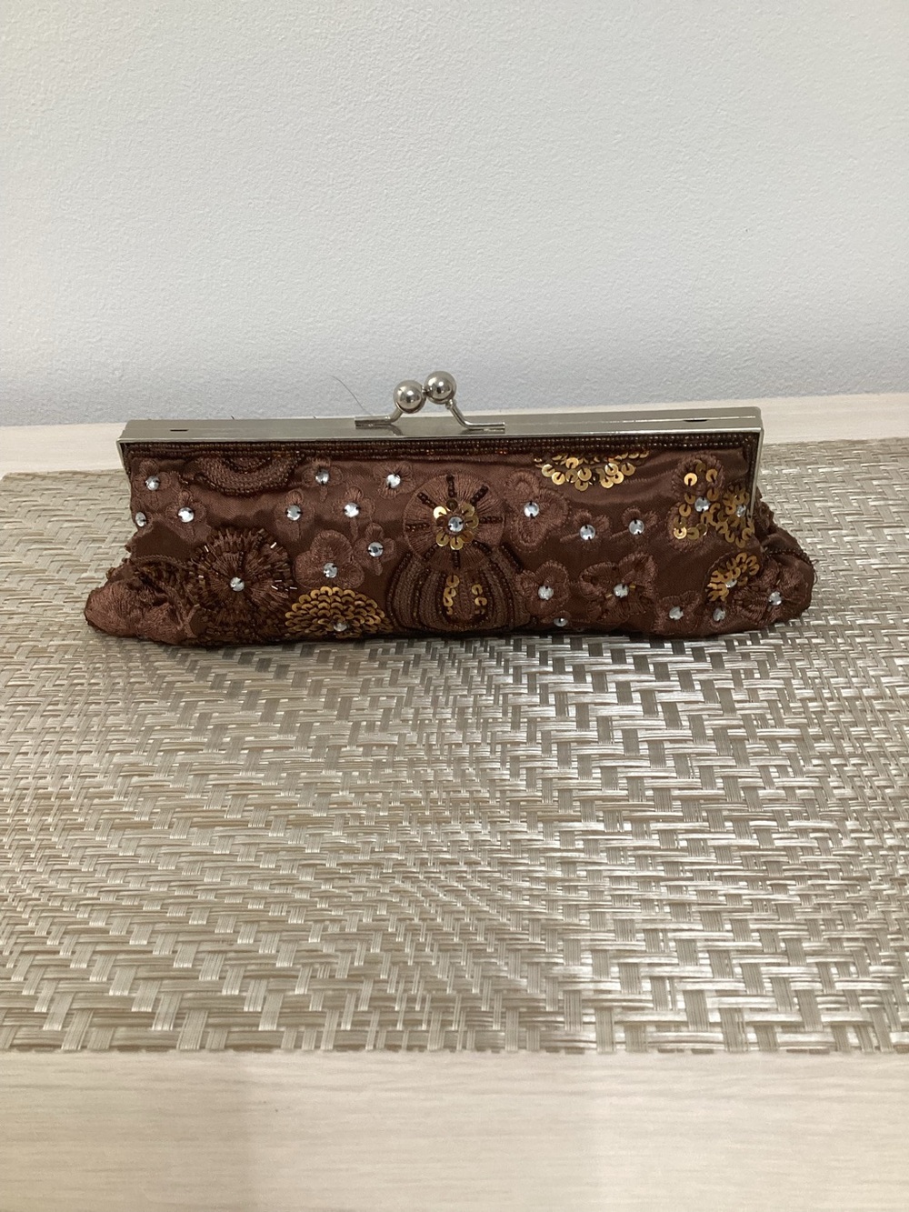 Brown Embroidered Beaded Women's Clutch - Picture 2 of 7
